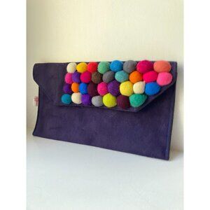 Vintage Peruvian Purple Felted Wool and Leather Envelope Clutch Purse Multi Colo